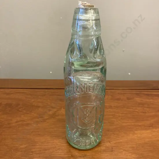 Grey and Menzies Ltd. Codd's Patent Aerated Water Bottle Aqua Glass, 1902-1910. H19cm